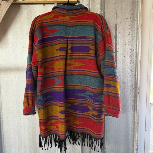 Chico’s Colorful Southwestern Patterned Coat with Fringe - Picture 6 of 7